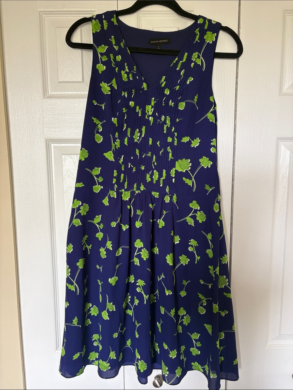 Banana Republic Navy Blue Dress with Bright Green Floral Print
